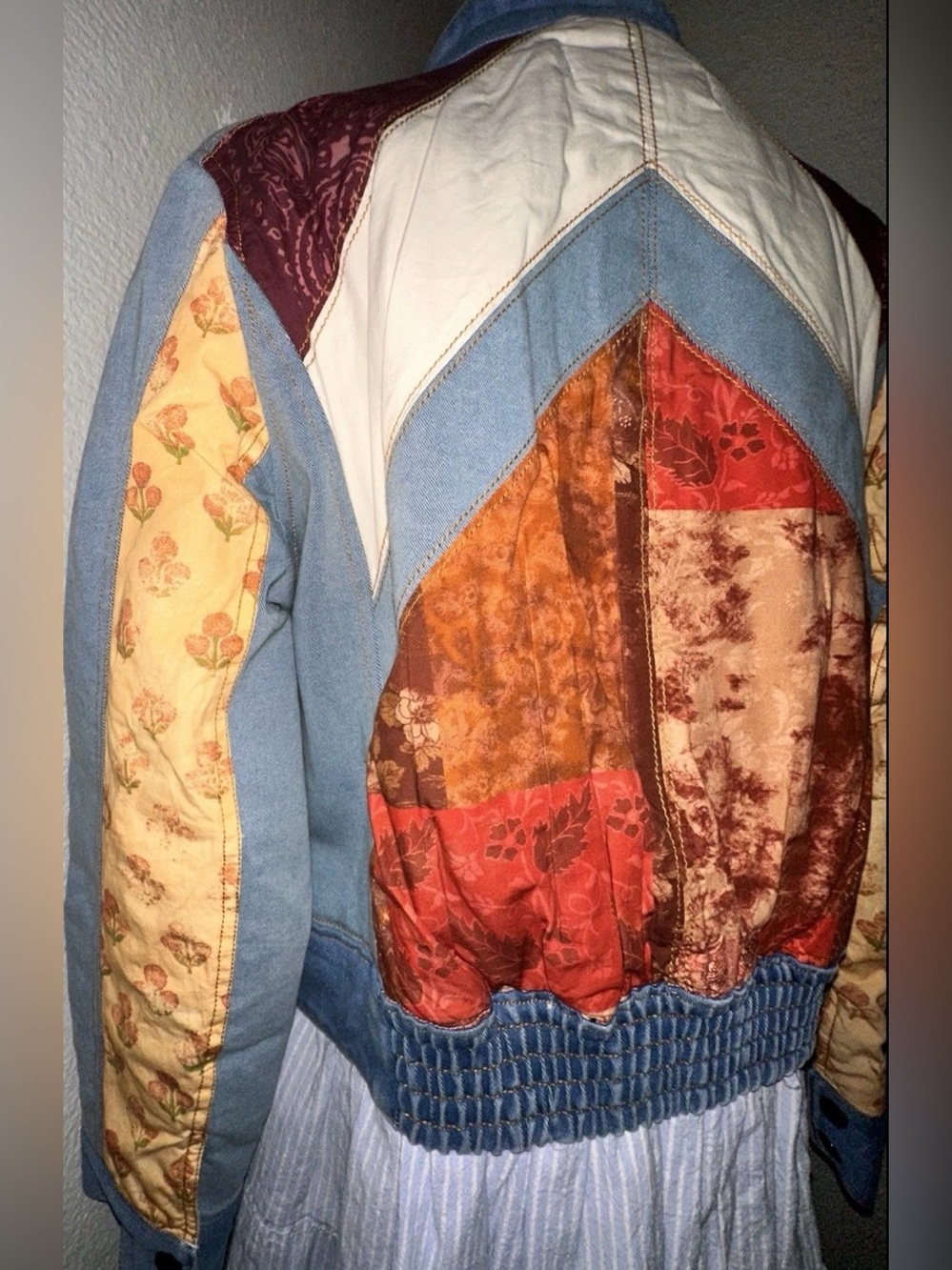 Free People Denim Sunset Patchwork Extravaganza Racer Moto Jacket ‼️RARE‼️ NWT - Picture 7 of 7